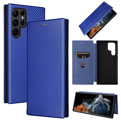 Handytasche Stand Schutzhülle Flip Leder Hülle L10Z für Samsung Galaxy S23 Ultra 5G Blau