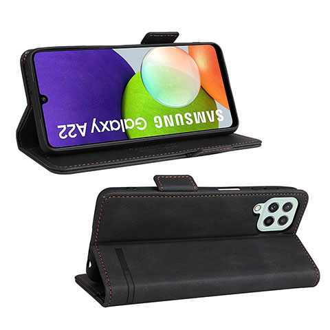 Handytasche Stand Schutzhülle Flip Leder Hülle L12Z für Samsung Galaxy A22 4G Schwarz