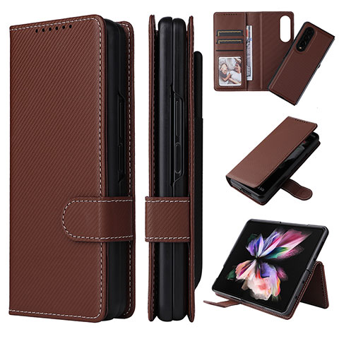 Handytasche Stand Schutzhülle Flip Leder Hülle L17Z für Samsung Galaxy Z Fold3 5G Braun