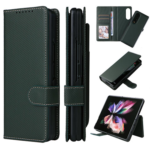 Handytasche Stand Schutzhülle Flip Leder Hülle L17Z für Samsung Galaxy Z Fold3 5G Grün