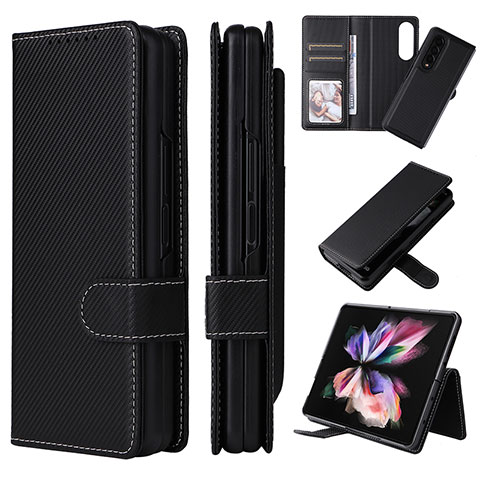 Handytasche Stand Schutzhülle Flip Leder Hülle L17Z für Samsung Galaxy Z Fold3 5G Schwarz