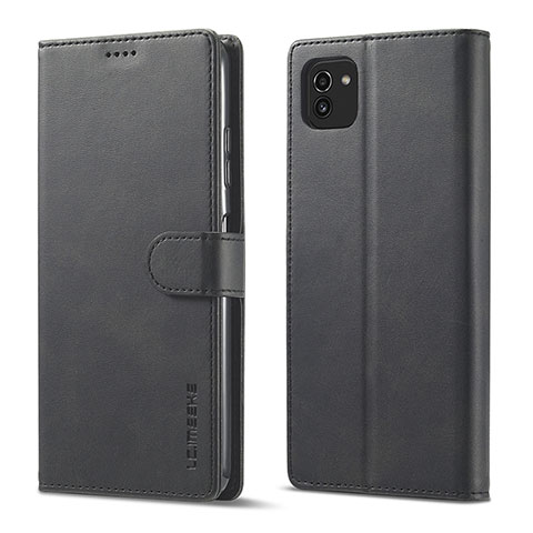 Handytasche Stand Schutzhülle Flip Leder Hülle LC1 für Samsung Galaxy A03 Schwarz