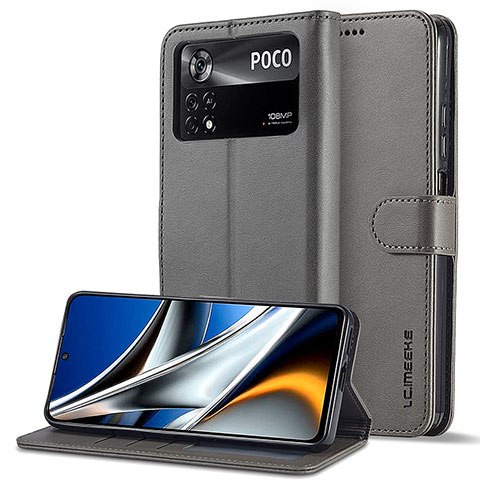 Handytasche Stand Schutzhülle Flip Leder Hülle LC2 für Xiaomi Poco M4 Pro 4G Grau