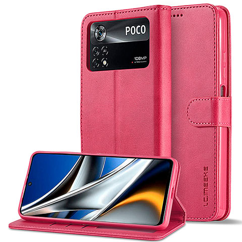 Handytasche Stand Schutzhülle Flip Leder Hülle LC2 für Xiaomi Poco M4 Pro 4G Pink