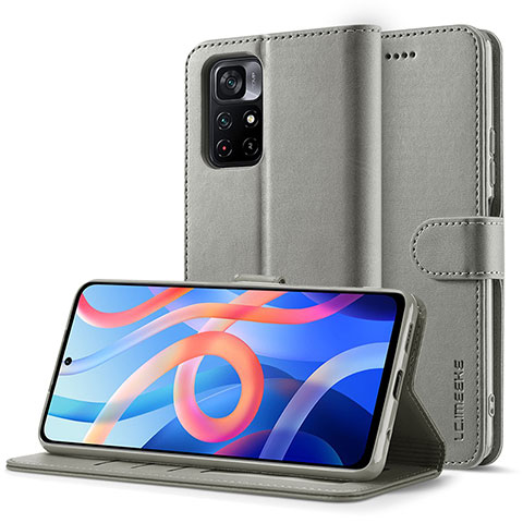 Handytasche Stand Schutzhülle Flip Leder Hülle LC2 für Xiaomi Poco M4 Pro 5G Grau