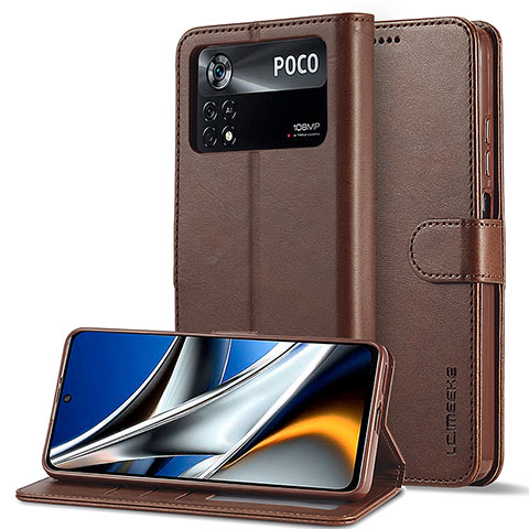 Handytasche Stand Schutzhülle Flip Leder Hülle LC2 für Xiaomi Poco X4 Pro 5G Braun