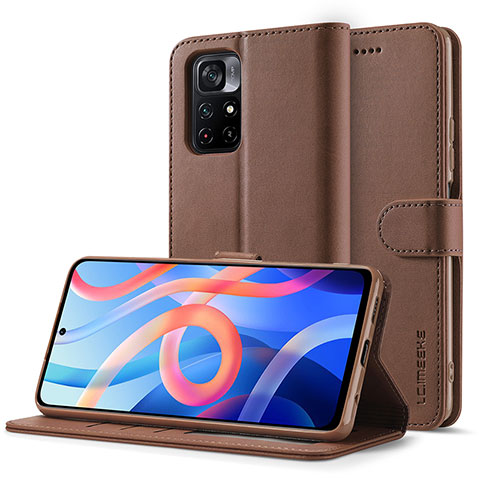 Handytasche Stand Schutzhülle Flip Leder Hülle LC2 für Xiaomi Redmi Note 11T 5G Braun