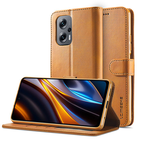 Handytasche Stand Schutzhülle Flip Leder Hülle LC2 für Xiaomi Redmi Note 11T Pro 5G Hellbraun