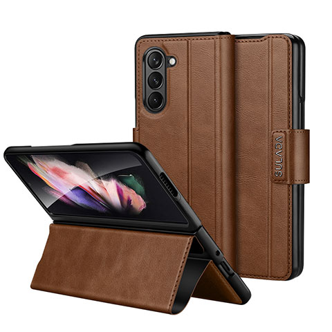 Handytasche Stand Schutzhülle Flip Leder Hülle LD1 für Samsung Galaxy Z Fold5 5G Braun