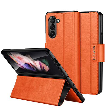 Handytasche Stand Schutzhülle Flip Leder Hülle LD1 für Samsung Galaxy Z Fold5 5G Orange