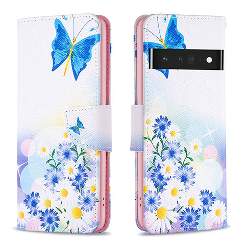 Handytasche Stand Schutzhülle Flip Leder Hülle Modisch Muster B01F für Google Pixel 7 Pro 5G Blau