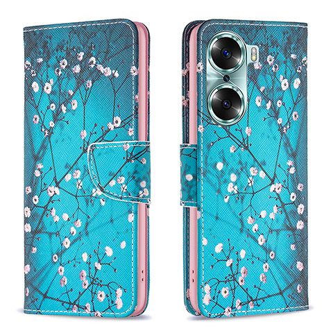 Handytasche Stand Schutzhülle Flip Leder Hülle Modisch Muster B01F für Huawei Honor 60 5G Cyan