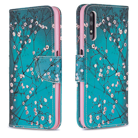 Handytasche Stand Schutzhülle Flip Leder Hülle Modisch Muster B01F für Huawei P Smart Z (2019) Cyan