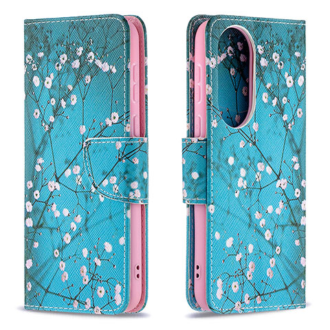 Handytasche Stand Schutzhülle Flip Leder Hülle Modisch Muster B01F für Huawei P50 Cyan