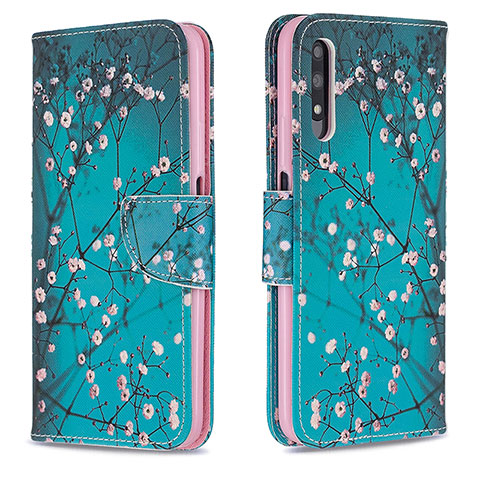 Handytasche Stand Schutzhülle Flip Leder Hülle Modisch Muster B01F für Huawei Y9 Prime (2019) Cyan