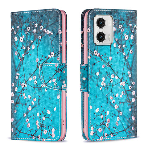 Handytasche Stand Schutzhülle Flip Leder Hülle Modisch Muster B01F für Motorola Moto G73 5G Cyan