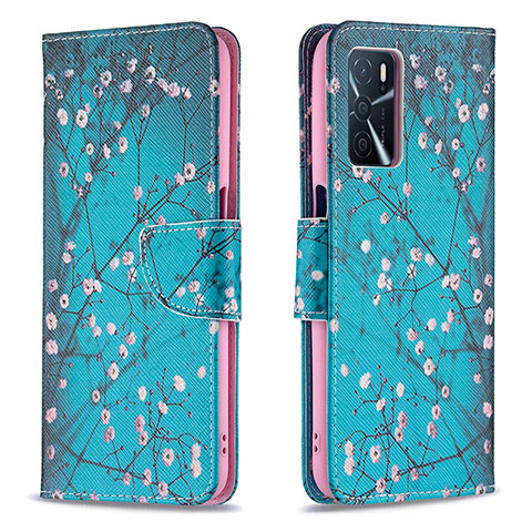 Handytasche Stand Schutzhülle Flip Leder Hülle Modisch Muster B01F für Oppo A16 Cyan