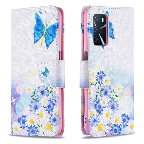 Handytasche Stand Schutzhülle Flip Leder Hülle Modisch Muster B01F für Oppo A16s Blau