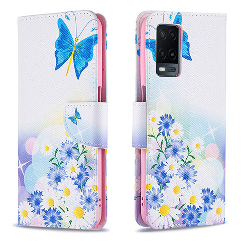 Handytasche Stand Schutzhülle Flip Leder Hülle Modisch Muster B01F für Oppo A54 4G Blau