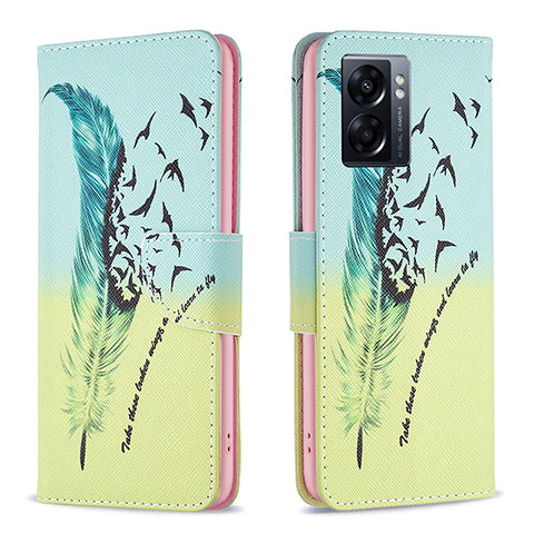 Handytasche Stand Schutzhülle Flip Leder Hülle Modisch Muster B01F für Oppo A57 5G Minzgrün