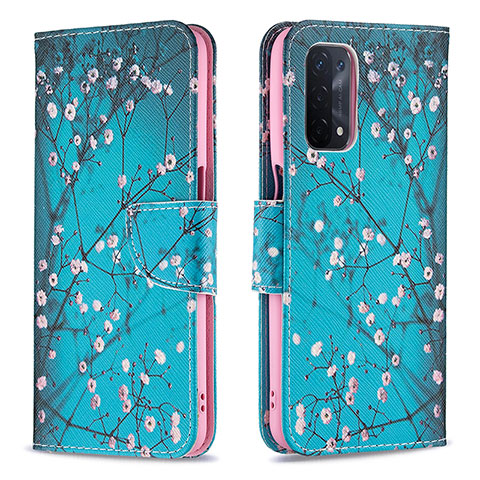 Handytasche Stand Schutzhülle Flip Leder Hülle Modisch Muster B01F für Oppo A74 5G Cyan