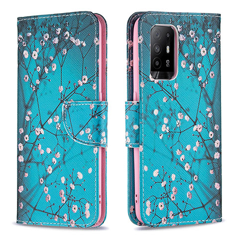 Handytasche Stand Schutzhülle Flip Leder Hülle Modisch Muster B01F für Oppo A95 5G Cyan