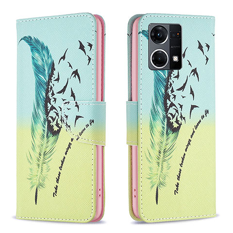 Handytasche Stand Schutzhülle Flip Leder Hülle Modisch Muster B01F für Oppo F21 Pro 4G Minzgrün