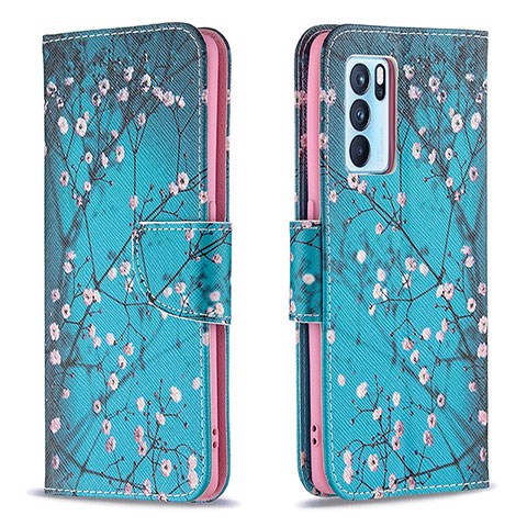 Handytasche Stand Schutzhülle Flip Leder Hülle Modisch Muster B01F für Oppo Reno6 Pro 5G India Cyan