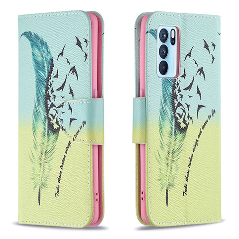 Handytasche Stand Schutzhülle Flip Leder Hülle Modisch Muster B01F für Oppo Reno6 Pro 5G India Minzgrün