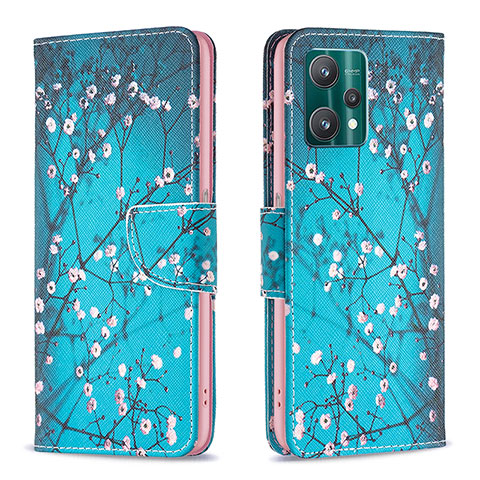 Handytasche Stand Schutzhülle Flip Leder Hülle Modisch Muster B01F für Realme 9 5G Cyan