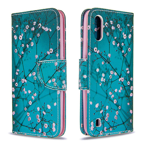 Handytasche Stand Schutzhülle Flip Leder Hülle Modisch Muster B01F für Samsung Galaxy A01 SM-A015 Cyan