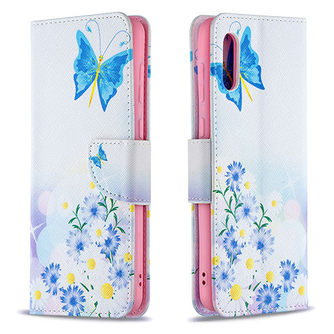 Handytasche Stand Schutzhülle Flip Leder Hülle Modisch Muster B01F für Samsung Galaxy A02 Blau