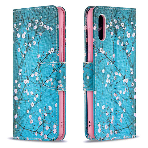 Handytasche Stand Schutzhülle Flip Leder Hülle Modisch Muster B01F für Samsung Galaxy A02 Cyan