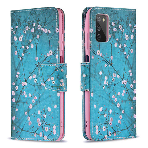 Handytasche Stand Schutzhülle Flip Leder Hülle Modisch Muster B01F für Samsung Galaxy A02s Cyan