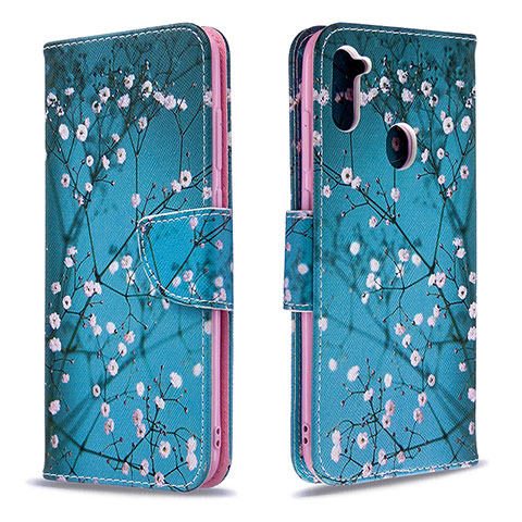 Handytasche Stand Schutzhülle Flip Leder Hülle Modisch Muster B01F für Samsung Galaxy A11 Cyan