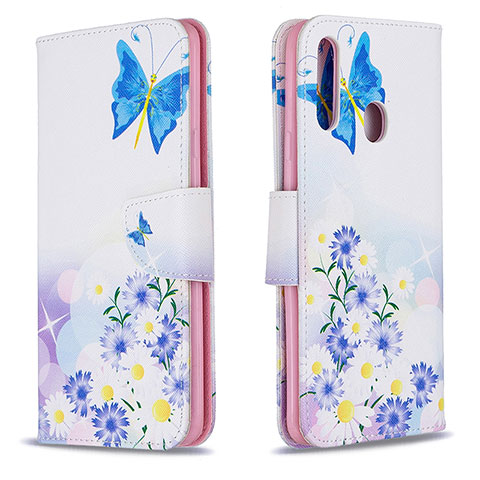 Handytasche Stand Schutzhülle Flip Leder Hülle Modisch Muster B01F für Samsung Galaxy A20s Blau