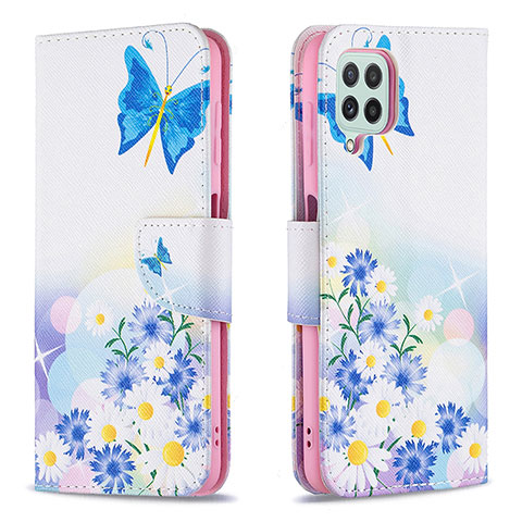 Handytasche Stand Schutzhülle Flip Leder Hülle Modisch Muster B01F für Samsung Galaxy A22 4G Blau