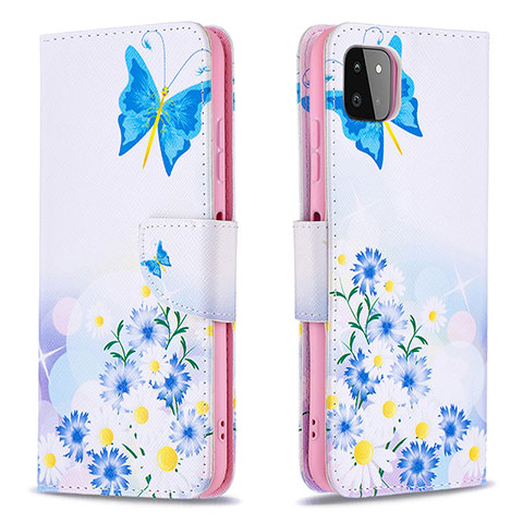 Handytasche Stand Schutzhülle Flip Leder Hülle Modisch Muster B01F für Samsung Galaxy A22 5G Blau