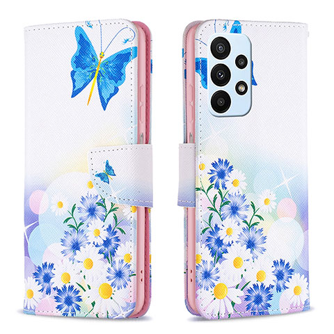 Handytasche Stand Schutzhülle Flip Leder Hülle Modisch Muster B01F für Samsung Galaxy A23 4G Blau