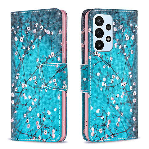 Handytasche Stand Schutzhülle Flip Leder Hülle Modisch Muster B01F für Samsung Galaxy A23 5G Cyan