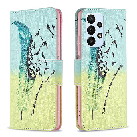 Handytasche Stand Schutzhülle Flip Leder Hülle Modisch Muster B01F für Samsung Galaxy A23 5G Minzgrün