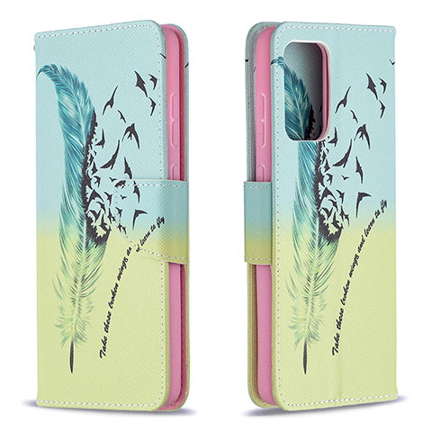 Handytasche Stand Schutzhülle Flip Leder Hülle Modisch Muster B01F für Samsung Galaxy A72 4G Minzgrün