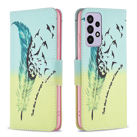 Handytasche Stand Schutzhülle Flip Leder Hülle Modisch Muster B01F für Samsung Galaxy A73 5G Minzgrün