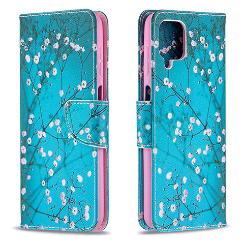 Handytasche Stand Schutzhülle Flip Leder Hülle Modisch Muster B01F für Samsung Galaxy F12 Cyan