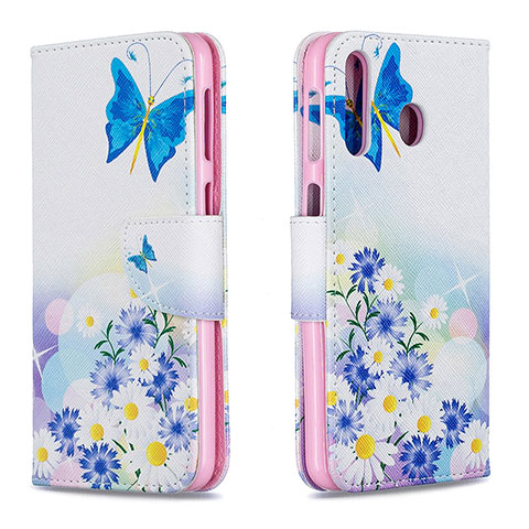 Handytasche Stand Schutzhülle Flip Leder Hülle Modisch Muster B01F für Samsung Galaxy M30 Blau