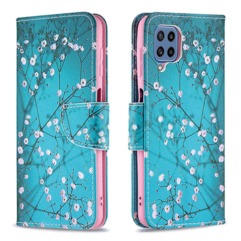 Handytasche Stand Schutzhülle Flip Leder Hülle Modisch Muster B01F für Samsung Galaxy M32 4G Cyan