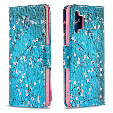 Handytasche Stand Schutzhülle Flip Leder Hülle Modisch Muster B01F für Samsung Galaxy M32 5G Cyan