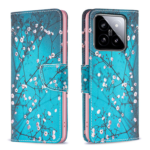 Handytasche Stand Schutzhülle Flip Leder Hülle Modisch Muster B01F für Xiaomi Mi 14 Pro 5G Cyan