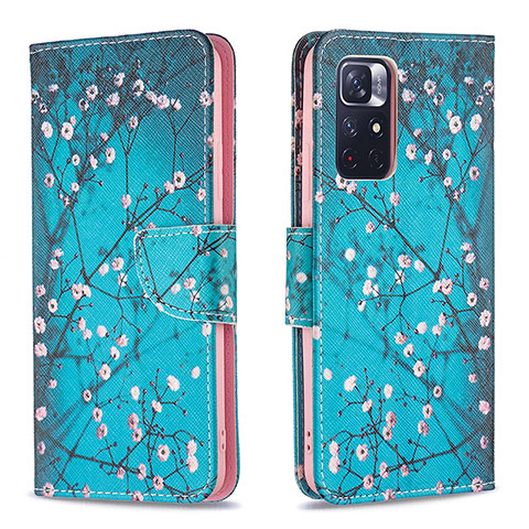 Handytasche Stand Schutzhülle Flip Leder Hülle Modisch Muster B01F für Xiaomi Redmi Note 11S 5G Cyan