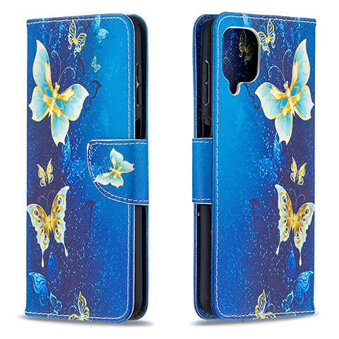 Handytasche Stand Schutzhülle Flip Leder Hülle Modisch Muster B03F für Samsung Galaxy A12 Nacho Hellblau